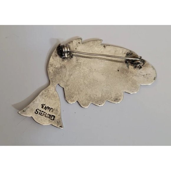Vintage Taxco Aztec Feather Figural Abalone Brooch Pin 925 Sterling Silver 2" - Picture 3 of 8